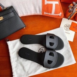 Replica Hermes Black H Cutout Flat Slide Sandal