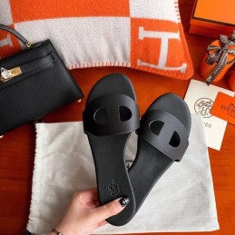 Replica Hermes Black H Cutout Flat Slide Sandal