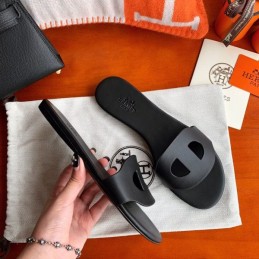 Replica Hermes Black H Cutout Flat Slide Sandal