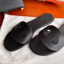 Replica Hermes Black H Cutout Flat Slide Sandal