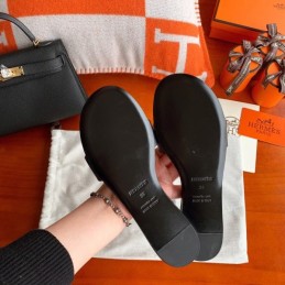 Replica Hermes Black H Cutout Flat Slide Sandal