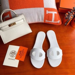 Replica Hermes White H Cutout Flat Slide Sandal