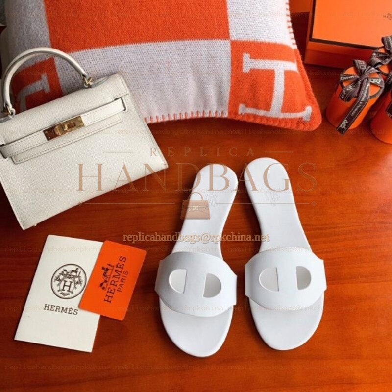 Replica Hermes White H Cutout Flat Slide Sandal