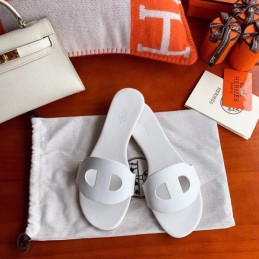 Replica Hermes White H Cutout Flat Slide Sandal