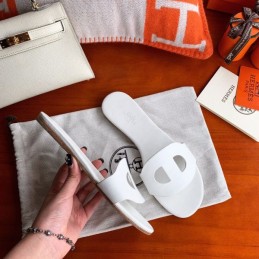 Replica Hermes White H Cutout Flat Slide Sandal