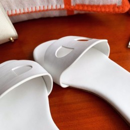 Replica Hermes White H Cutout Flat Slide Sandal