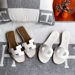 Replica Hermes White H Cutout Flat Slide Sandal