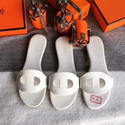 Replica Hermes White H Cutout Flat Slide Sandal