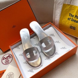 Replica Hermes Silver H Cutout Flat Slide Sandal