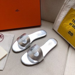 Replica Hermes Silver H Cutout Flat Slide Sandal