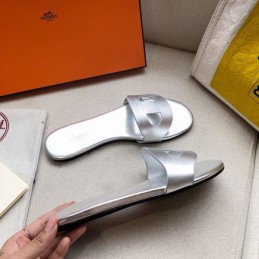 Replica Hermes Silver H Cutout Flat Slide Sandal