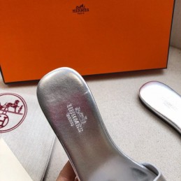 Replica Hermes Silver H Cutout Flat Slide Sandal