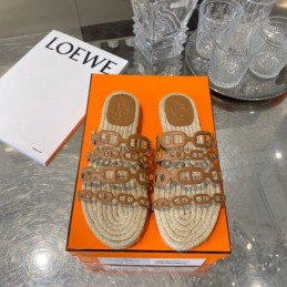 Replica Hermes Beige Woven Chain Sandal