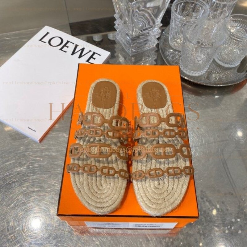 Replica Hermes Beige Woven Chain Sandal