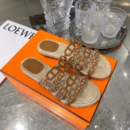 Replica Hermes Beige Woven Chain Sandal