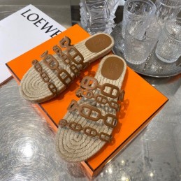 Replica Hermes Beige Woven Chain Sandal