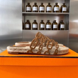 Replica Hermes Beige Woven Chain Sandal