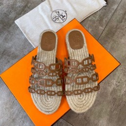 Replica Hermes Beige Woven Chain Sandal