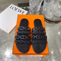 Replica Hermes Black Woven Chain Sandal