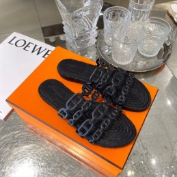 Replica Hermes Black Woven Chain Sandal