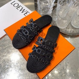 Replica Hermes Black Woven Chain Sandal
