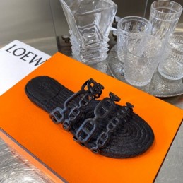Replica Hermes Black Woven Chain Sandal