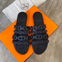 Replica Hermes Black Woven Chain Sandal
