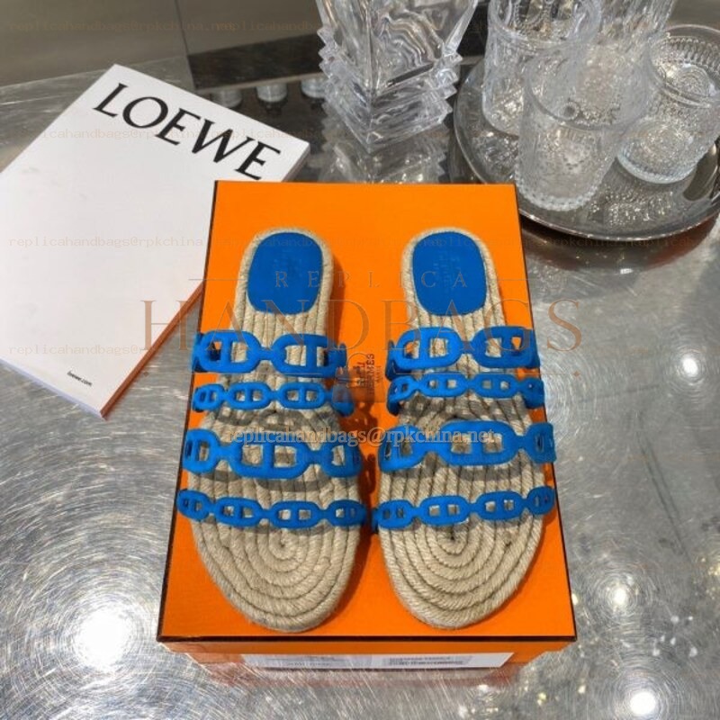 Replica Hermes Blue Woven Chain Sandal