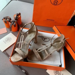 Replica Hermes Taupe Lace Up Heel Sandal