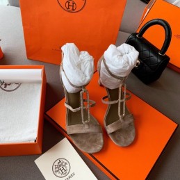Replica Hermes Taupe Lace Up Heel Sandal