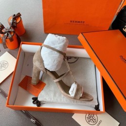 Replica Hermes Taupe Lace Up Heel Sandal