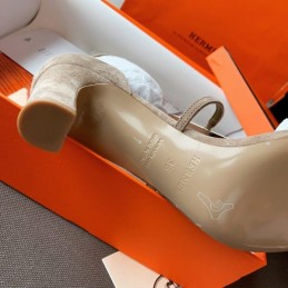 Replica Hermes Taupe Lace Up Heel Sandal
