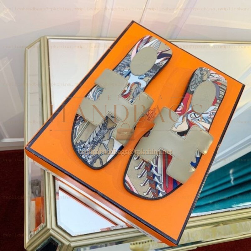 Replica Hermes Beige Floral H Slide Sandal