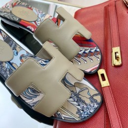 Replica Hermes Beige Floral H Slide Sandal