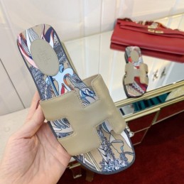 Replica Hermes Beige Floral H Slide Sandal