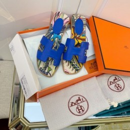 Replica Hermes Blue Floral H Slide Sandal
