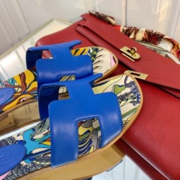 Replica Hermes Blue Floral H Slide Sandal