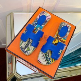 Replica Hermes Blue Floral H Slide Sandal