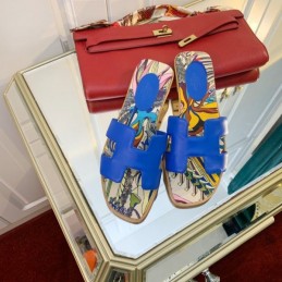 Replica Hermes Blue Floral H Slide Sandal