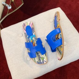 Replica Hermes Blue Floral H Slide Sandal