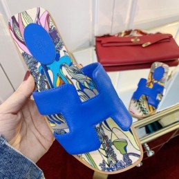 Replica Hermes Blue Floral H Slide Sandal