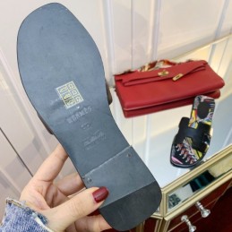 Replica Hermes Dark Black Floral H Slide Sandal