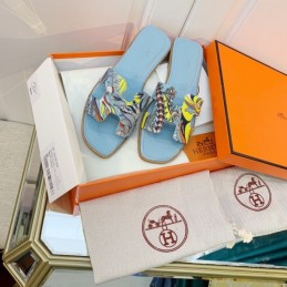 Replica Hermes Light Blue Floral H Slide Sandal