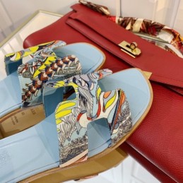 Replica Hermes Light Blue Floral H Slide Sandal