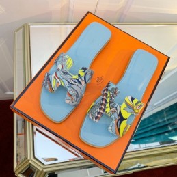 Replica Hermes Light Blue Floral H Slide Sandal