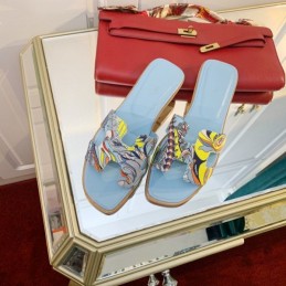 Replica Hermes Light Blue Floral H Slide Sandal