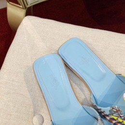 Replica Hermes Light Blue Floral H Slide Sandal