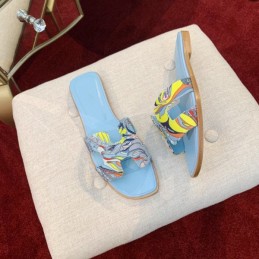 Replica Hermes Light Blue Floral H Slide Sandal