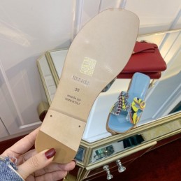 Replica Hermes Light Blue Floral H Slide Sandal