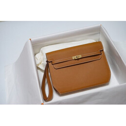 Replica Hermes Tan Kelly Depeches 25 Pouch Gold Hardware